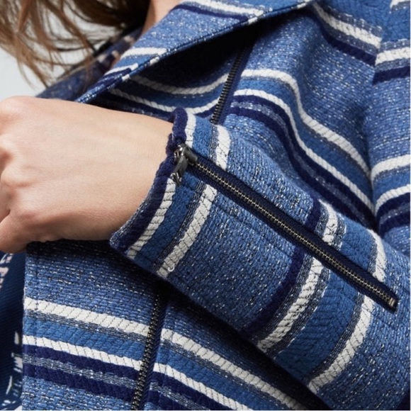 NWT BCBG MAXAZRIA Novak Striped Textured Moto Blazer Jacket Cotton Blend Sz XXS - Picture 5 of 13